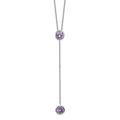 Sterlingsilber Rhodiniert Amethyst mit 2 Zoll Verlängerung. Y-necklace