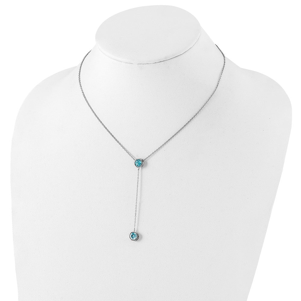 Sterlingsilber Rhodiniert Blautopas mit 2 Zoll Verlängerung. Y-necklace