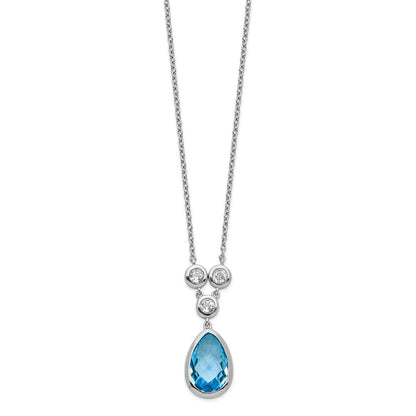 Sterlingsilber Rhodiniert Weiß & Blautopas mit 2 Zoll Verlängerung. Halskette