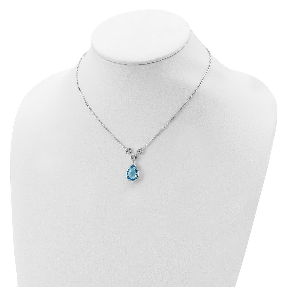 Sterlingsilber Rhodiniert Weiß & Blautopas mit 2 Zoll Verlängerung. Halskette