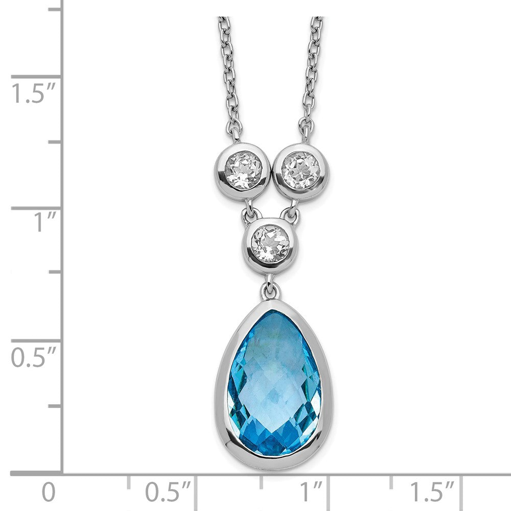 Sterlingsilber Rhodiniert Weiß & Blautopas mit 2 Zoll Verlängerung. Halskette