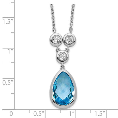 Sterlingsilber Rhodiniert Weiß & Blautopas mit 2 Zoll Verlängerung. Halskette