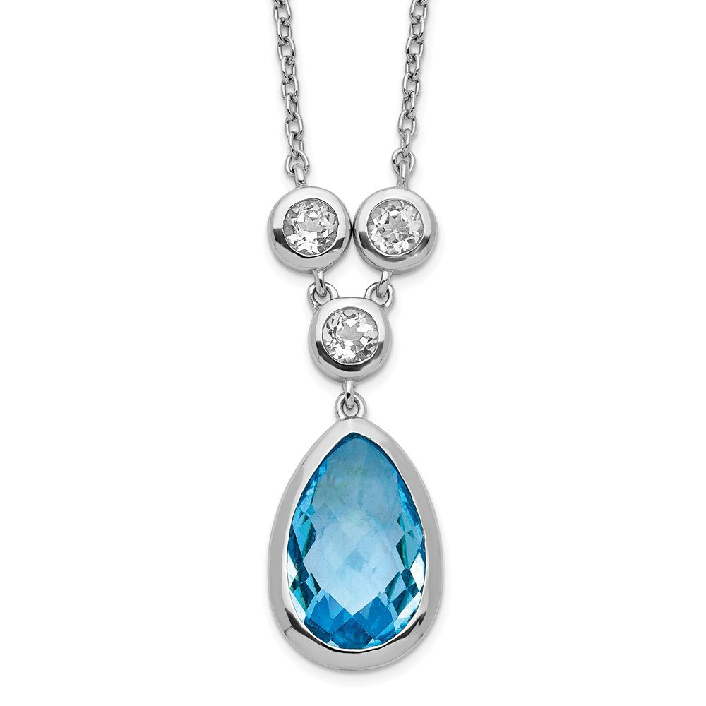 Sterlingsilber Rhodiniert Weiß & Blautopas mit 2 Zoll Verlängerung. Halskette