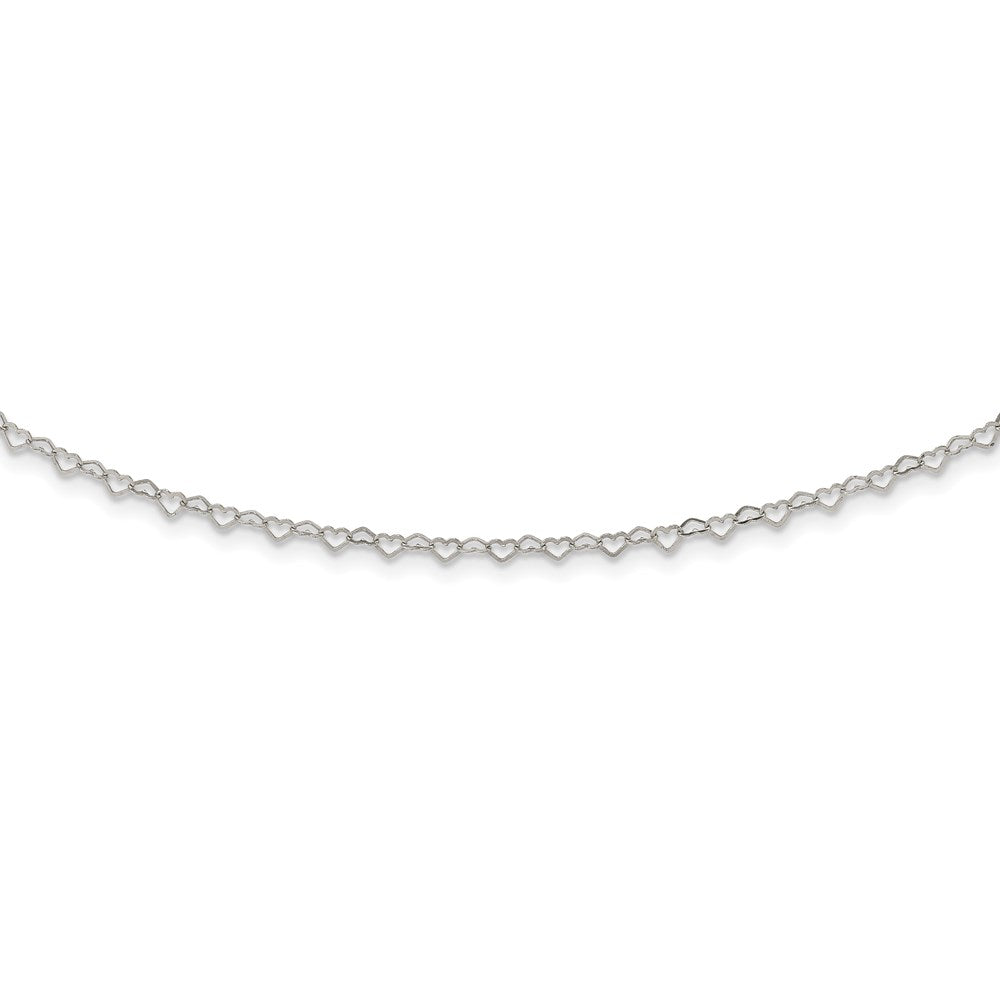 Sterlingsilber Poliert Herzen Glieder mit 4 in Verlängerung Choker