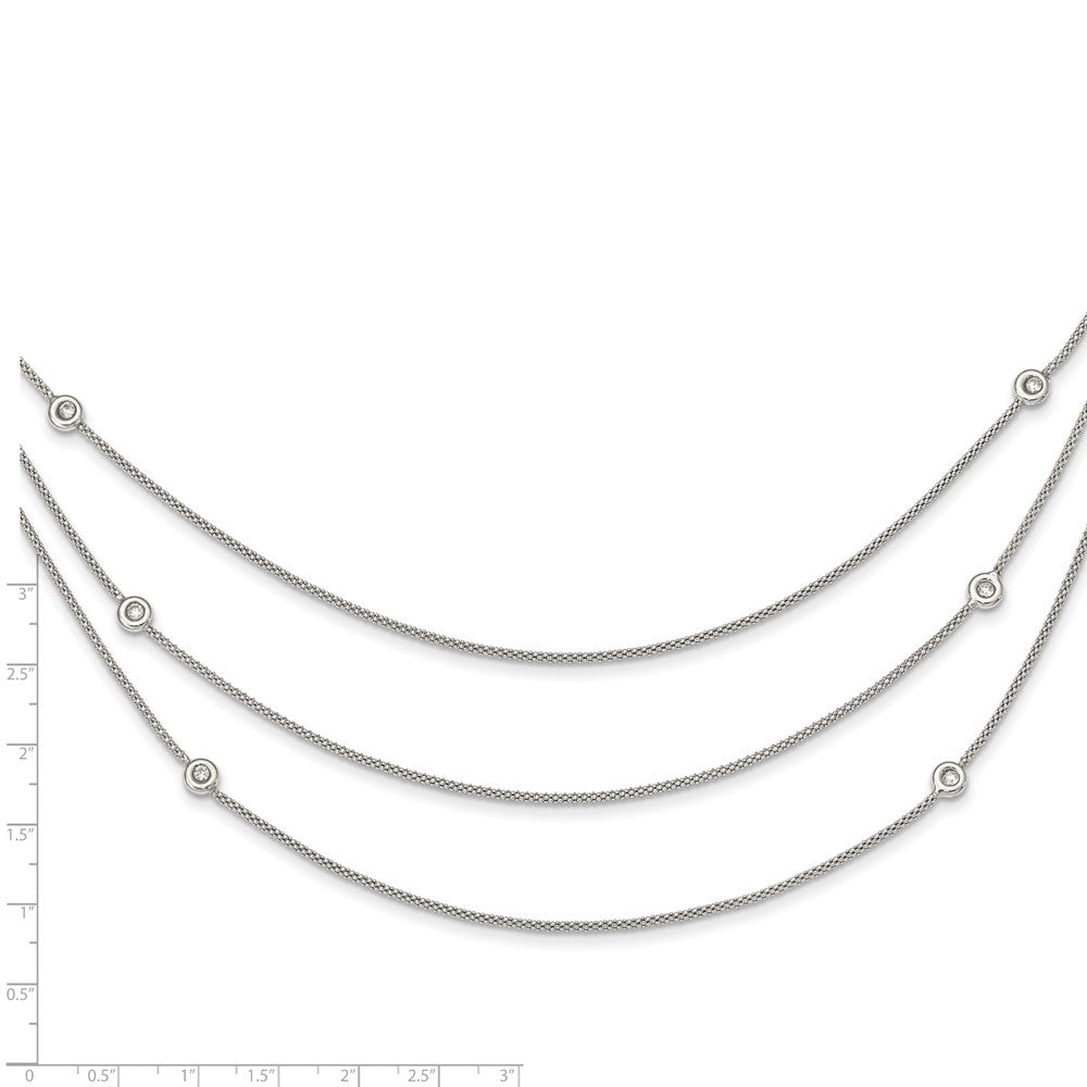 Sterlingsilber Poliert Multi Strang Zirkonia mit 2 in Verlängerung Halskette