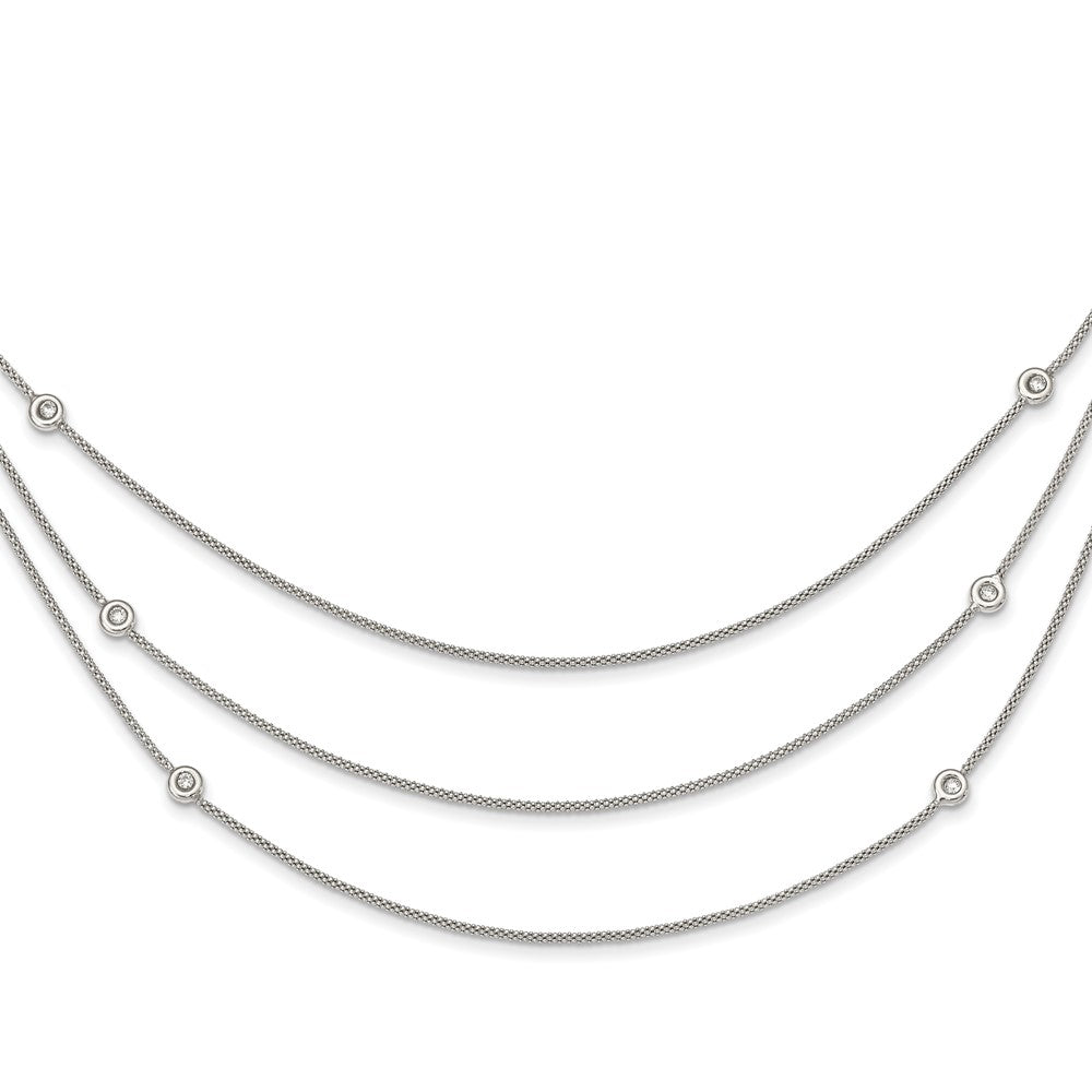 Sterlingsilber Poliert Multi Strang Zirkonia mit 2 in Verlängerung Halskette