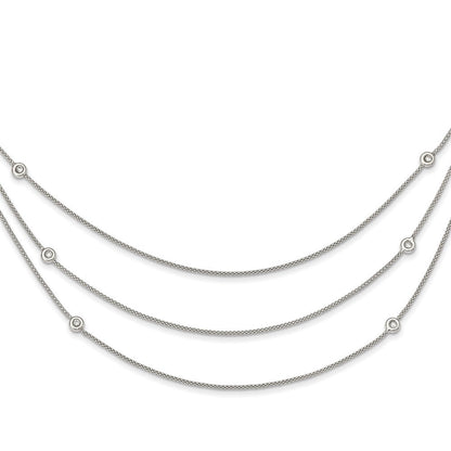 Sterlingsilber Poliert Multi Strang Zirkonia mit 2 in Verlängerung Halskette