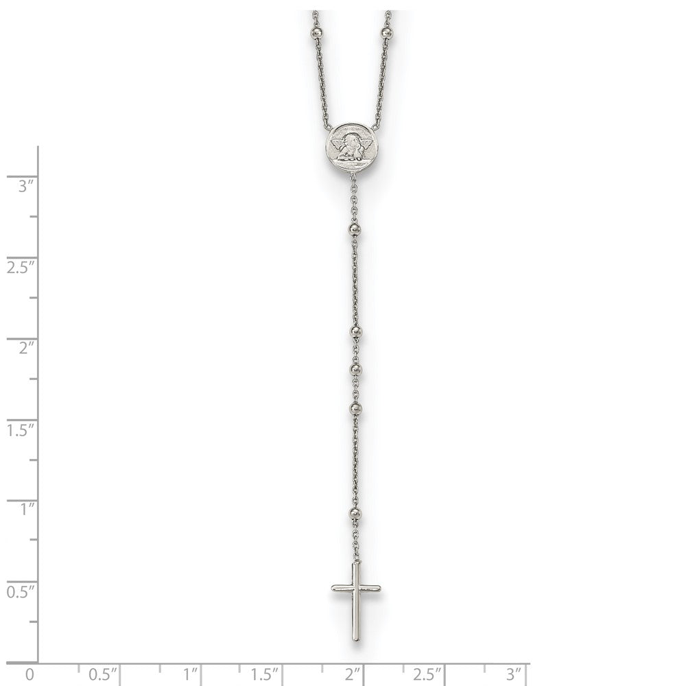 Sterlingsilber Rhodiniert Gekugelt Engel Rosenkranz Halskette