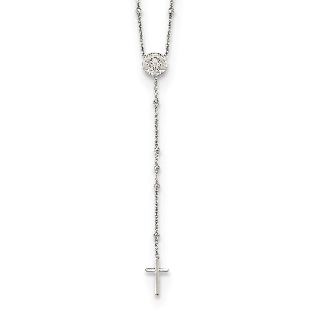Sterlingsilber Rhodiniert Gekugelt Engel Rosenkranz Halskette