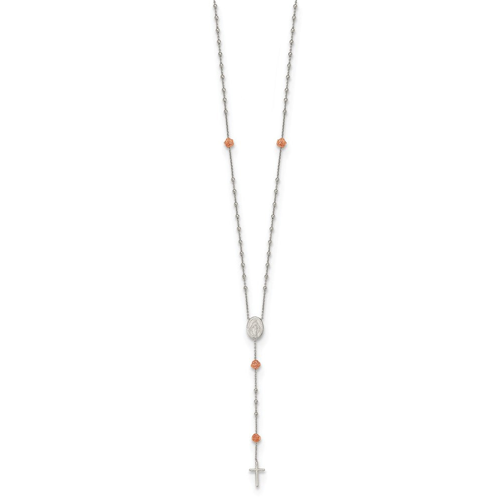 Sterlingsilber Rhodiniert Gekugelt Rosenkranz mit Roséfarben Roses Halskette