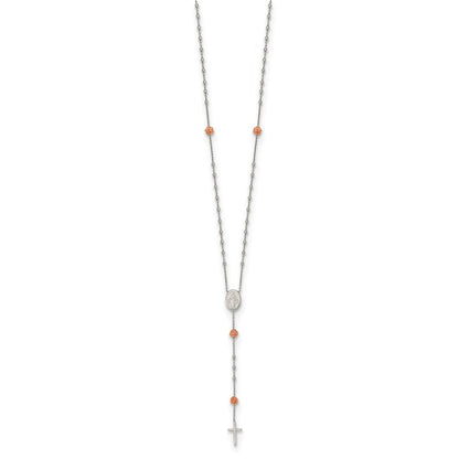 Sterlingsilber Rhodiniert Gekugelt Rosenkranz mit Roséfarben Roses Halskette