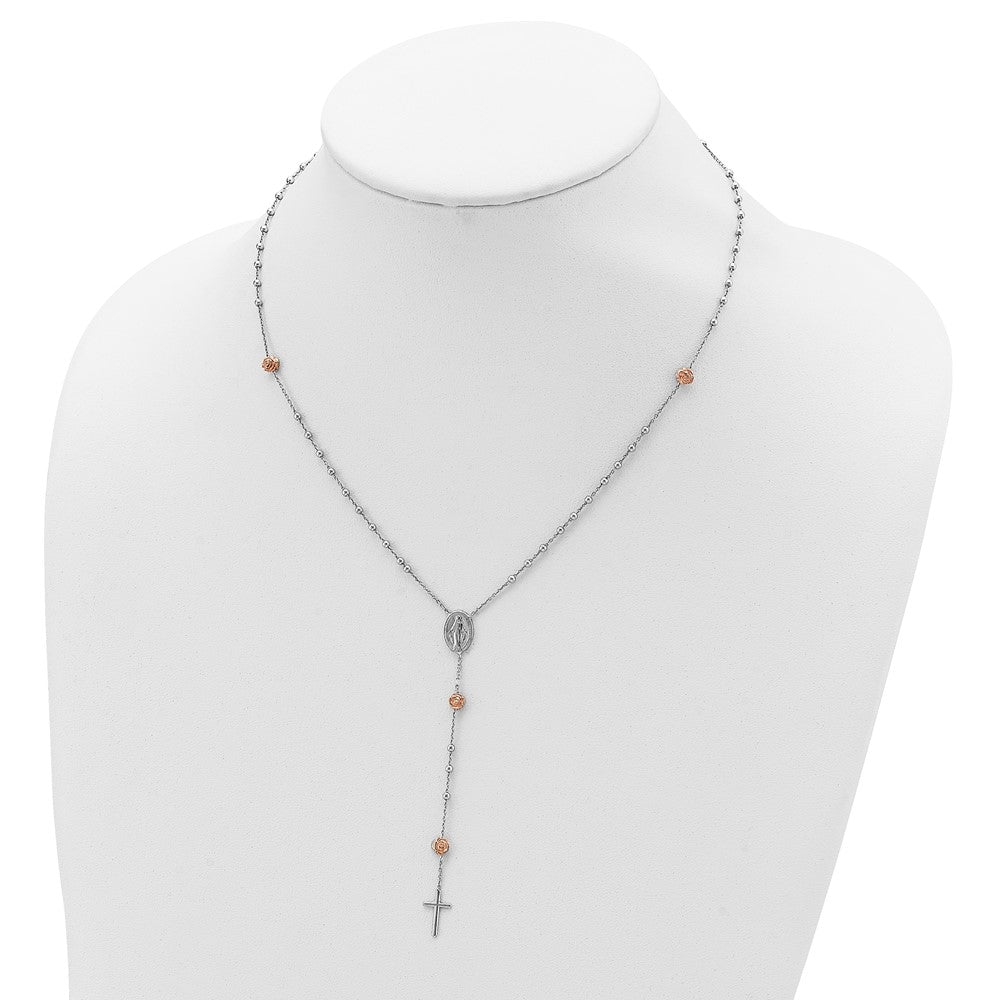 Sterlingsilber Rhodiniert Gekugelt Rosenkranz mit Roséfarben Roses Halskette