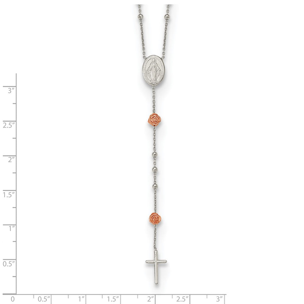 Sterlingsilber Rhodiniert Gekugelt Rosenkranz mit Roséfarben Roses Halskette
