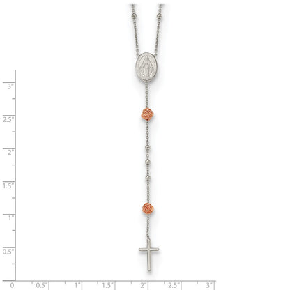 Sterlingsilber Rhodiniert Gekugelt Rosenkranz mit Roséfarben Roses Halskette