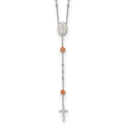 Sterlingsilber Rhodiniert Gekugelt Rosenkranz mit Roséfarben Roses Halskette