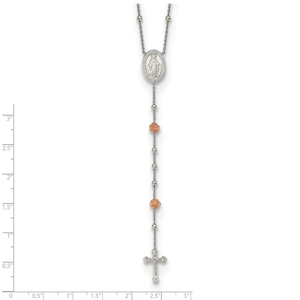 Sterlingsilber Rhodiniert Gekugelt mit Roséfarben Roses Rosenkranz 21 Zoll Halskette