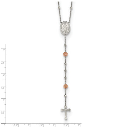 Sterlingsilber Rhodiniert Gekugelt mit Roséfarben Roses Rosenkranz 21 Zoll Halskette