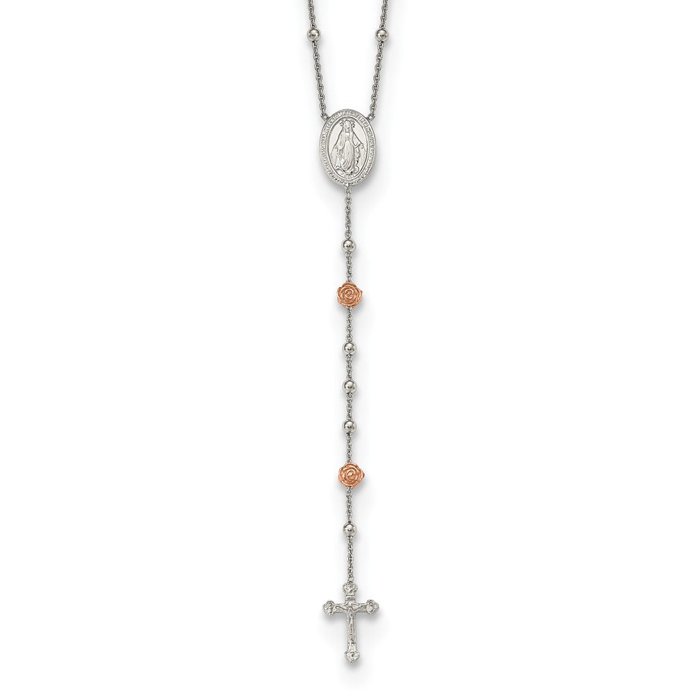 Sterlingsilber Rhodiniert Gekugelt mit Roséfarben Roses Rosenkranz 21 Zoll Halskette