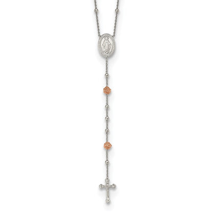 Sterlingsilber Rhodiniert Gekugelt mit Roséfarben Roses Rosenkranz 21 Zoll Halskette