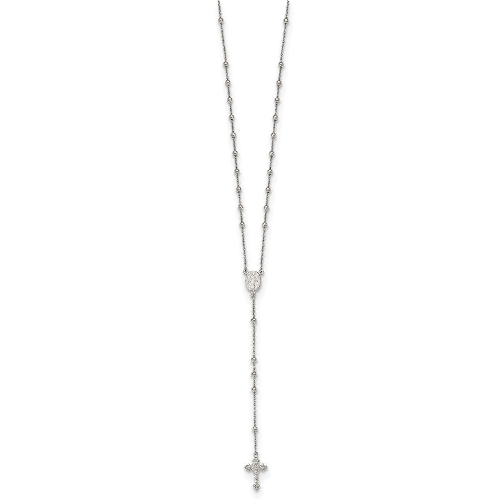 Sterlingsilber Rhodiniert Gekugelt Rosenkranz 27 Zoll Halskette