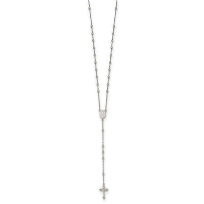 Sterlingsilber Rhodiniert Gekugelt Rosenkranz 27 Zoll Halskette