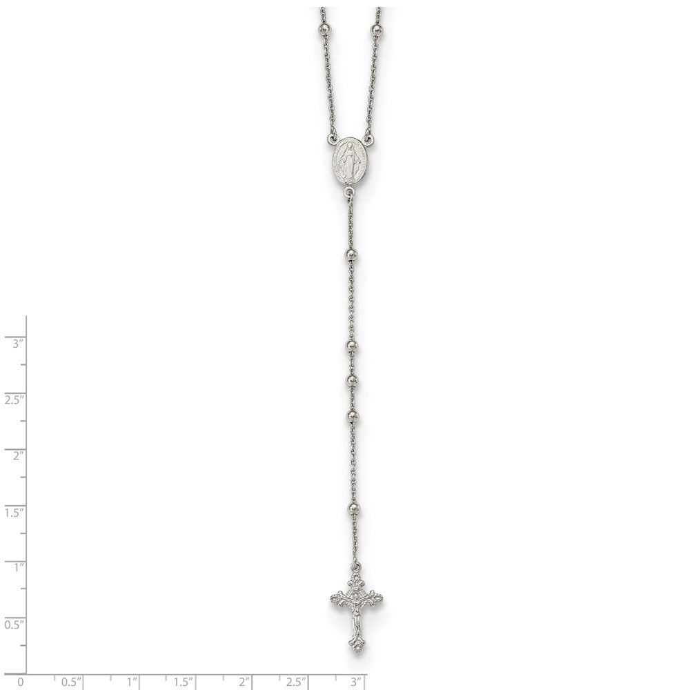 Sterlingsilber Rhodiniert Gekugelt Rosenkranz 27 Zoll Halskette