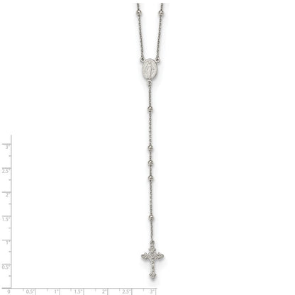 Sterlingsilber Rhodiniert Gekugelt Rosenkranz 27 Zoll Halskette