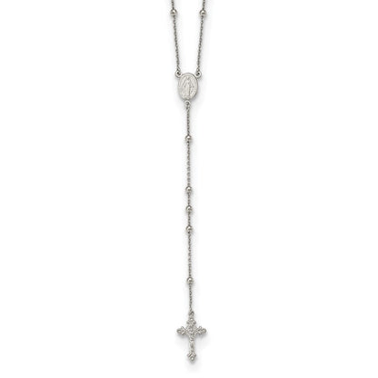 Sterlingsilber Rhodiniert Gekugelt Rosenkranz 27 Zoll Halskette