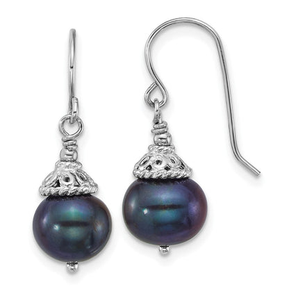 Sterlingsilber Rhodiniert Schwarz Fwc Perle 18 Zoll Halskette/earrings Set