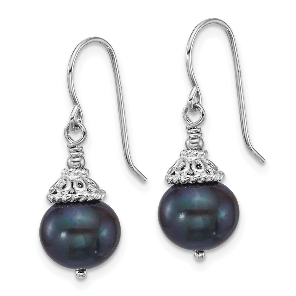 Sterlingsilber Rhodiniert Schwarz Fwc Perle 18 Zoll Halskette/earrings Set