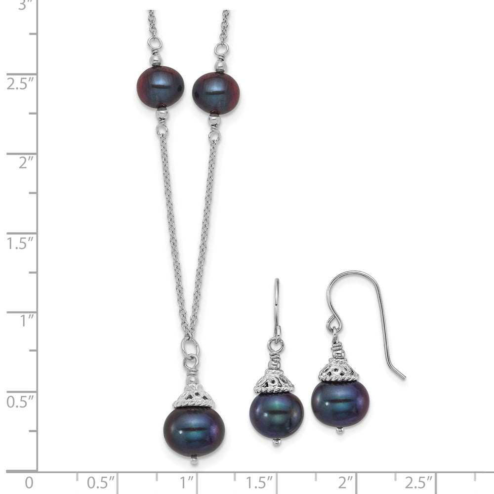 Sterlingsilber Rhodiniert Schwarz Fwc Perle 18 Zoll Halskette/earrings Set
