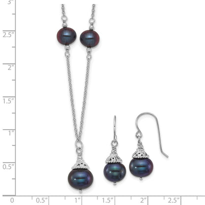 Sterlingsilber Rhodiniert Schwarz Fwc Perle 18 Zoll Halskette/earrings Set