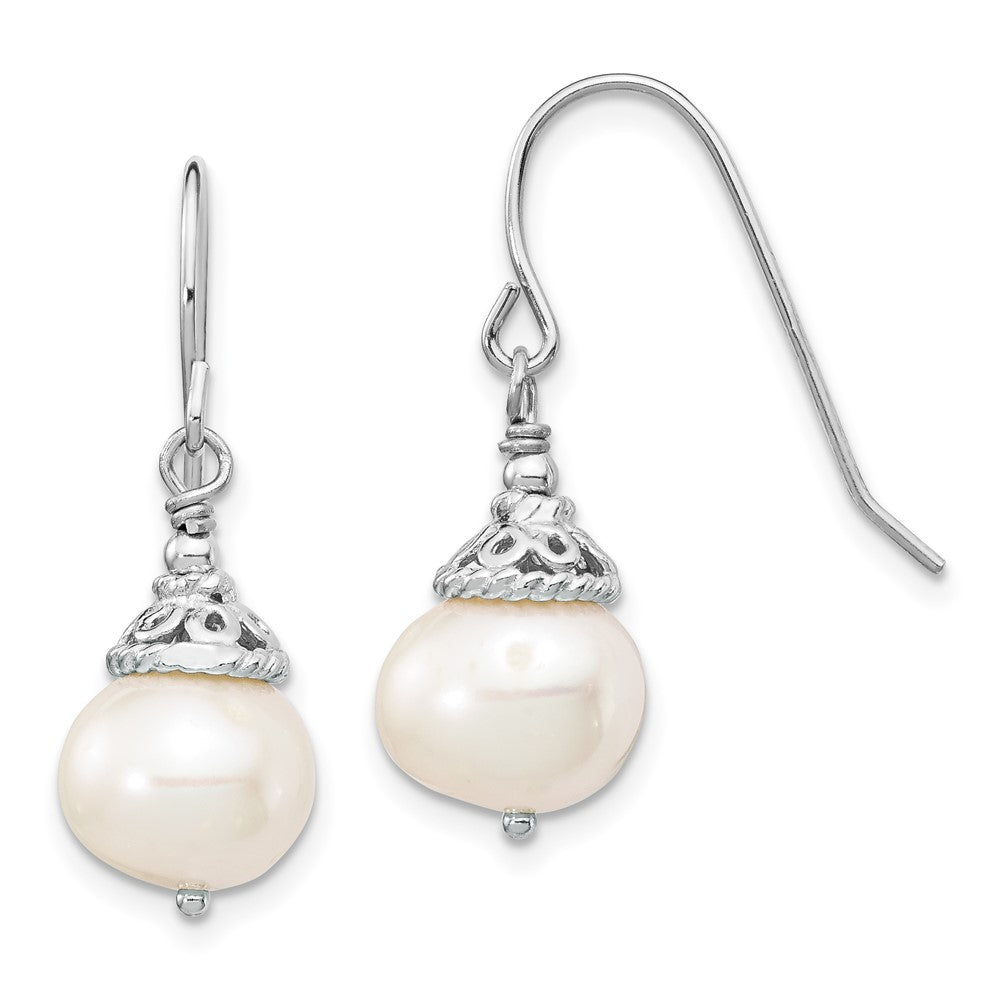 Sterlingsilber Rhodiniert 9-10mm Fwc Perle Halskette/earrings Set