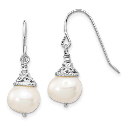 Sterlingsilber Rhodiniert 9-10mm Fwc Perle Halskette/earrings Set