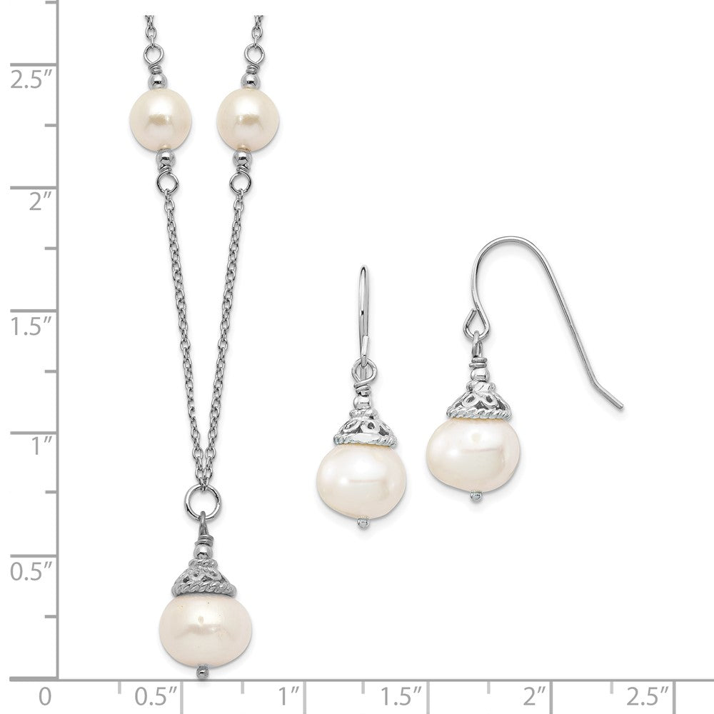 Sterlingsilber Rhodiniert 9-10mm Fwc Perle Halskette/earrings Set