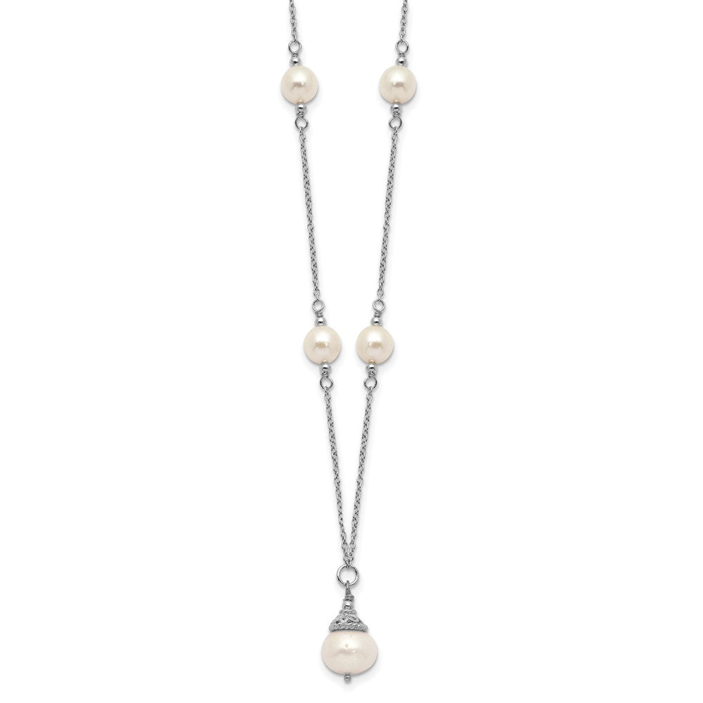 Sterlingsilber Rhodiniert 9-10mm Fwc Perle Halskette/earrings Set