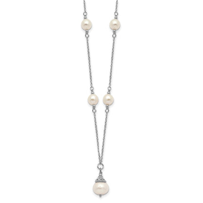 Sterlingsilber Rhodiniert 9-10mm Fwc Perle Halskette/earrings Set