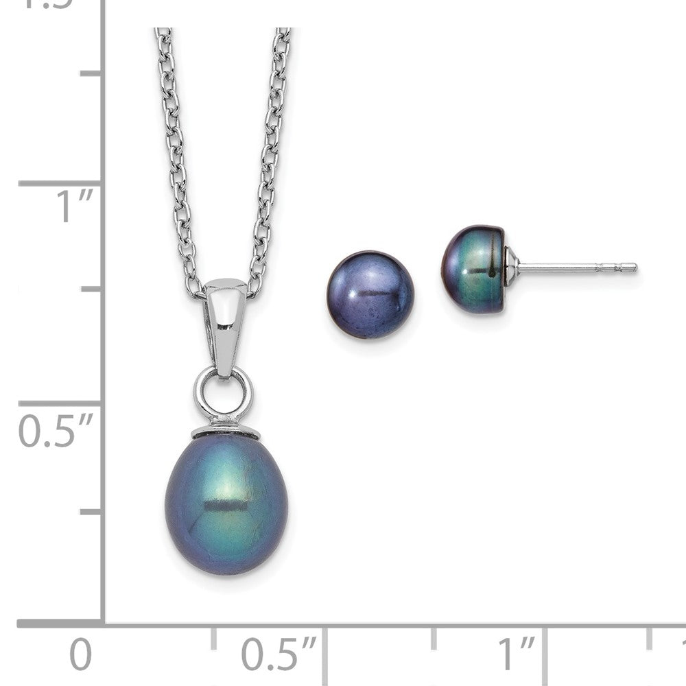 Sterlingsilber Rhodium-plate Fwc Schwarz Perle Halskette/earrings Set