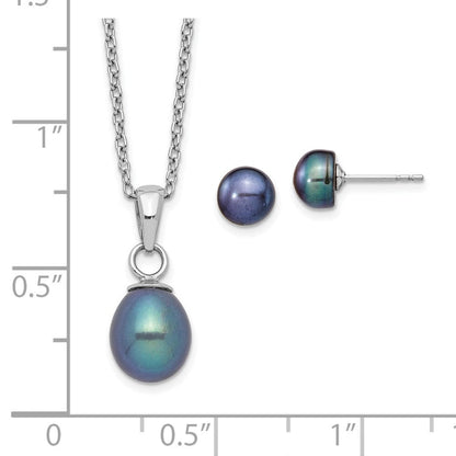 Sterlingsilber Rhodium-plate Fwc Schwarz Perle Halskette/earrings Set