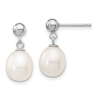 Sterlingsilber Rhodiniert 8-9mm Rice Fwc Perle Halskette/earrings Set
