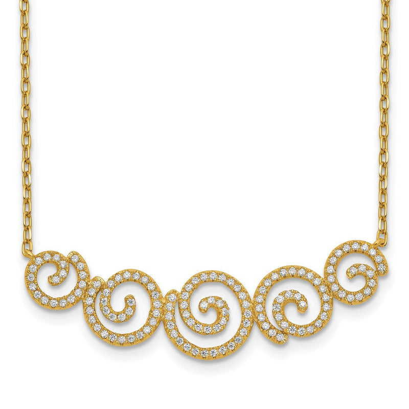 Sterlingsilber Schimmernd Goldfarben Glanz Vergoldet 133 Stein Zirkonia Swirls Halskette mit 2 Zoll Verlängerung
