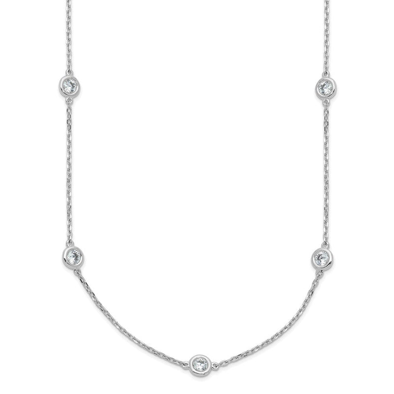 Sterlingsilber Schimmernd Rhodiniert 3mm Zirkonia 15 Stein Station 24 Zoll Halskette