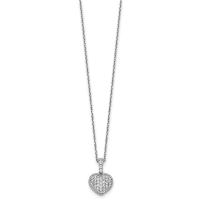 Sterlingsilber Schimmernd Rhodiniert 16 Zoll 40 Stein Herz Zirkonia Halskette mit 2 Verlängerung
