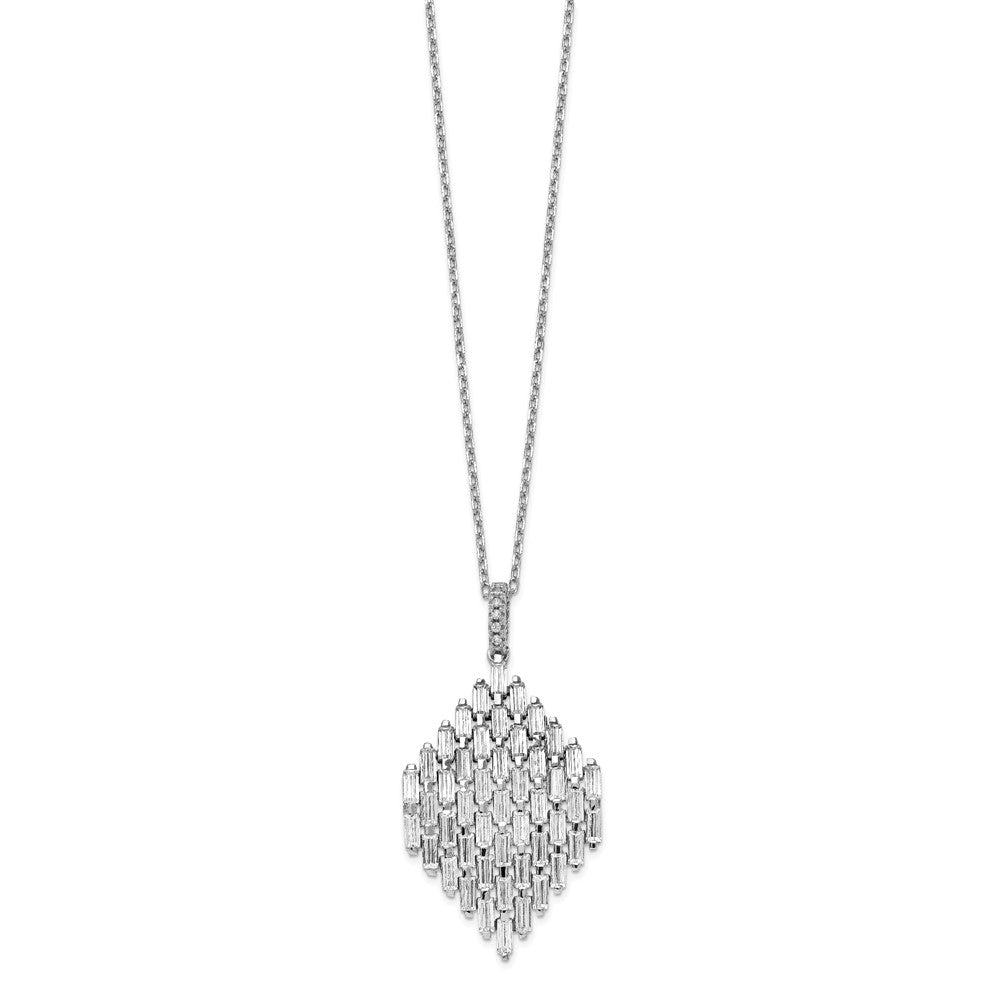 Sterlingsilber Schimmernd Rhodiniert 16 Zoll 53 Stein Zirkonia Cluster Halskette mit 2 Verlängerung