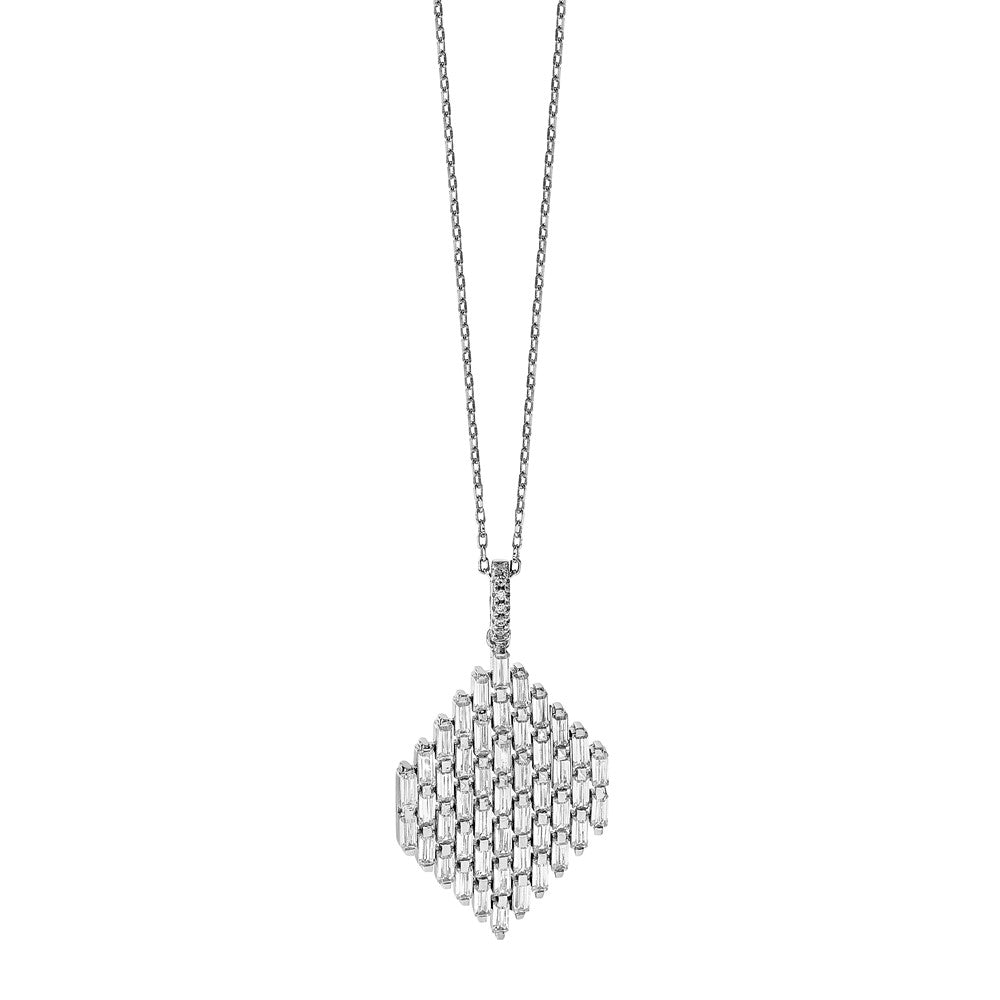 Sterlingsilber Schimmernd Rhodiniert 16 Zoll 53 Stein Zirkonia Cluster Halskette mit 2 Verlängerung