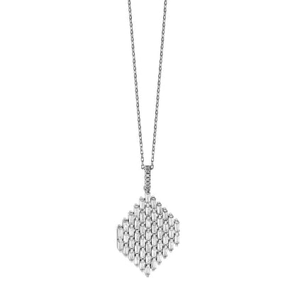 Sterlingsilber Schimmernd Rhodiniert 16 Zoll 53 Stein Zirkonia Cluster Halskette mit 2 Verlängerung
