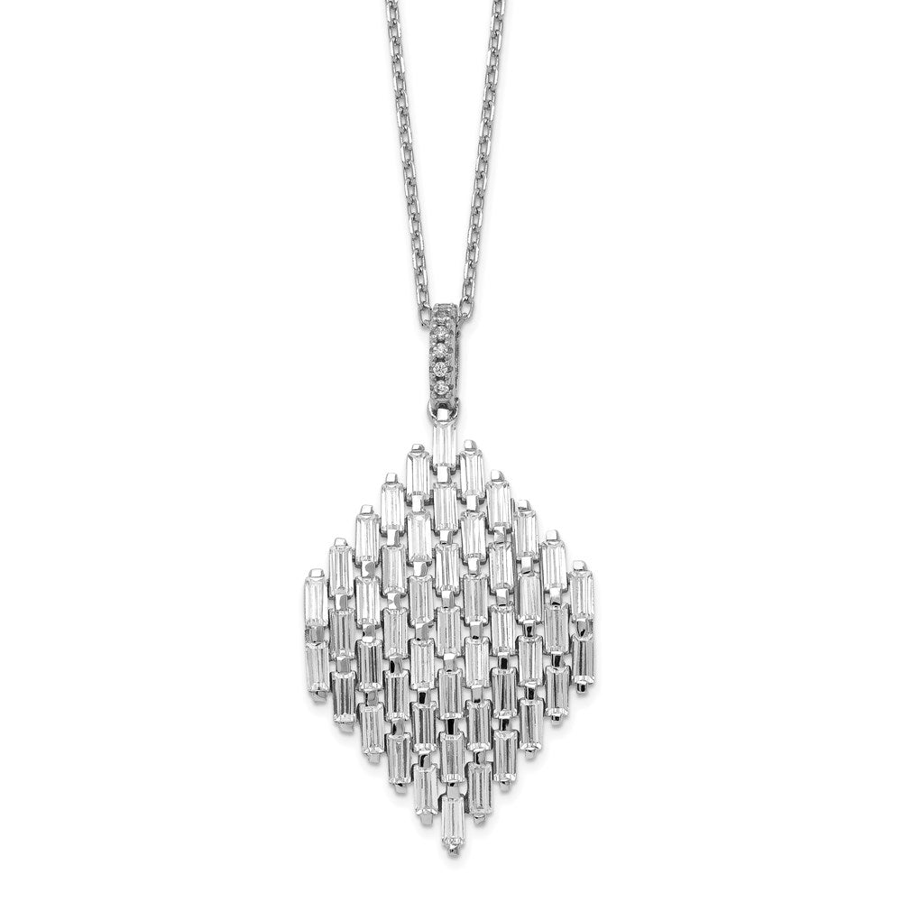 Sterlingsilber Schimmernd Rhodiniert 16 Zoll 53 Stein Zirkonia Cluster Halskette mit 2 Verlängerung