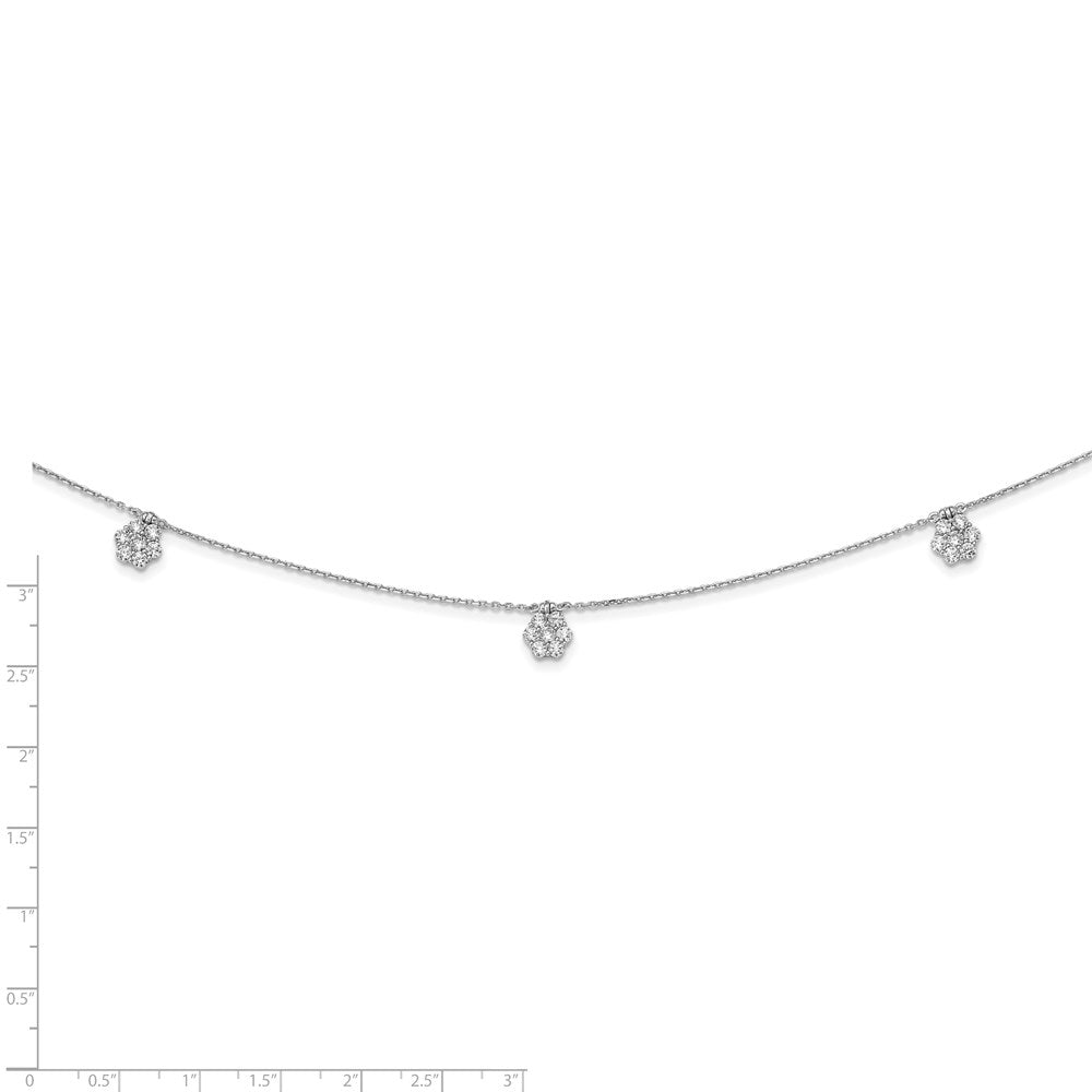 Sterlingsilber Schimmernd Rhodiniert 28 Zoll 49 Stein 7 Blume Stations Zirkonia Halskette