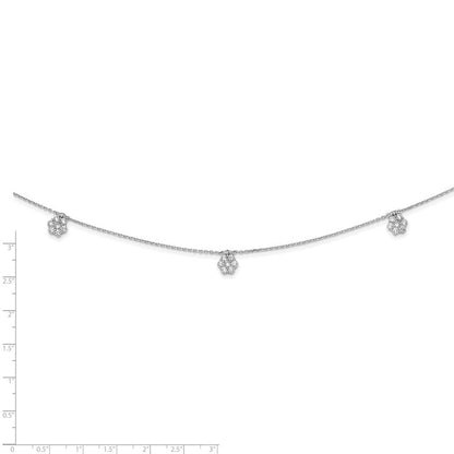 Sterlingsilber Schimmernd Rhodiniert 28 Zoll 49 Stein 7 Blume Stations Zirkonia Halskette