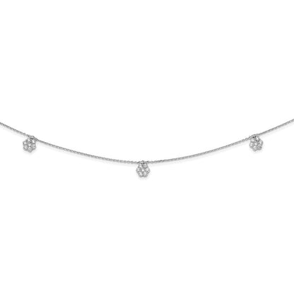 Sterlingsilber Schimmernd Rhodiniert 28 Zoll 49 Stein 7 Blume Stations Zirkonia Halskette